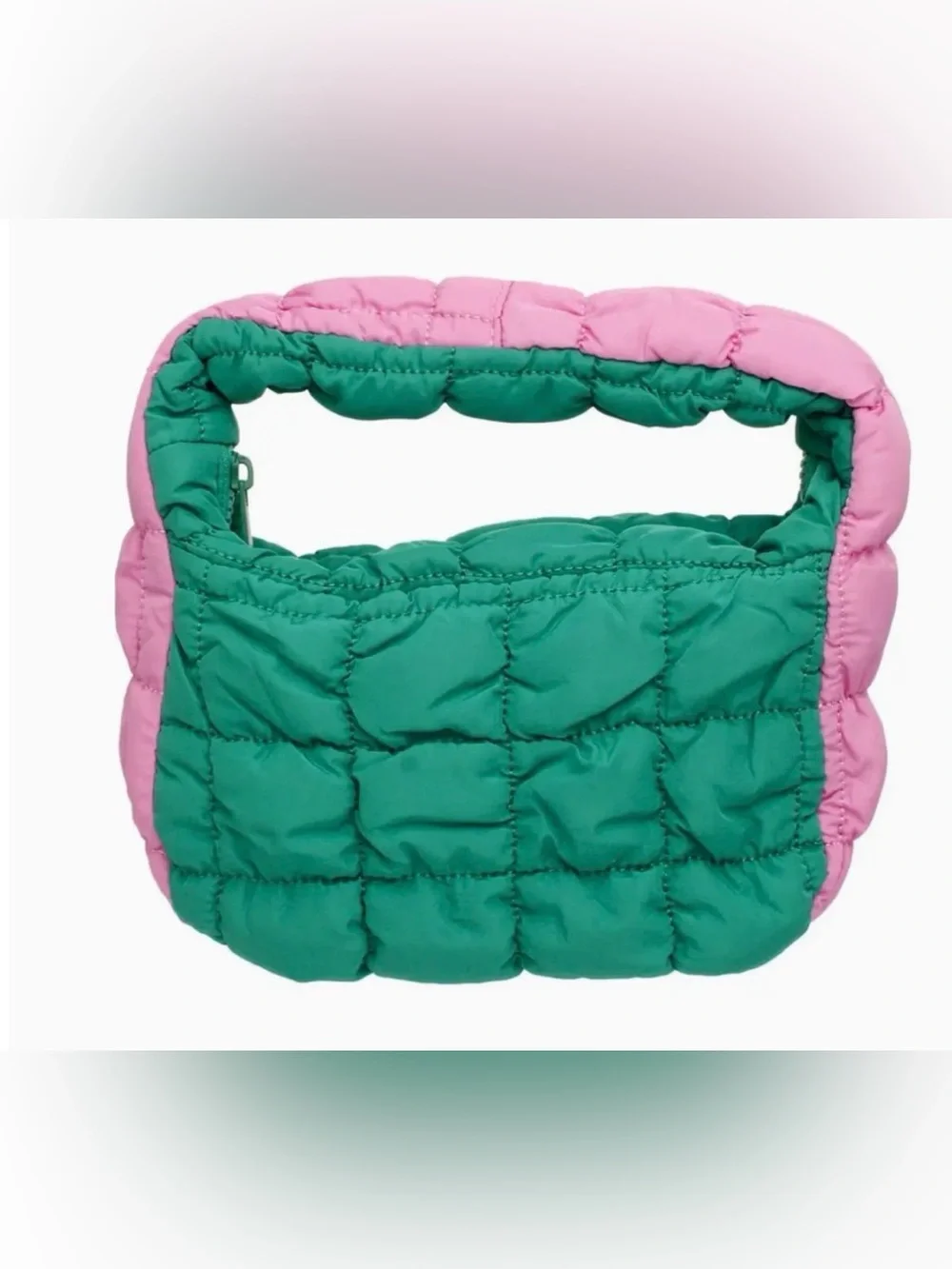 Puffer‎ Quilted Tote Bag in Green and Pink